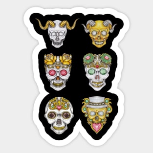 Skull head fancy art set witn gems diamond silver and gold design. Sticker